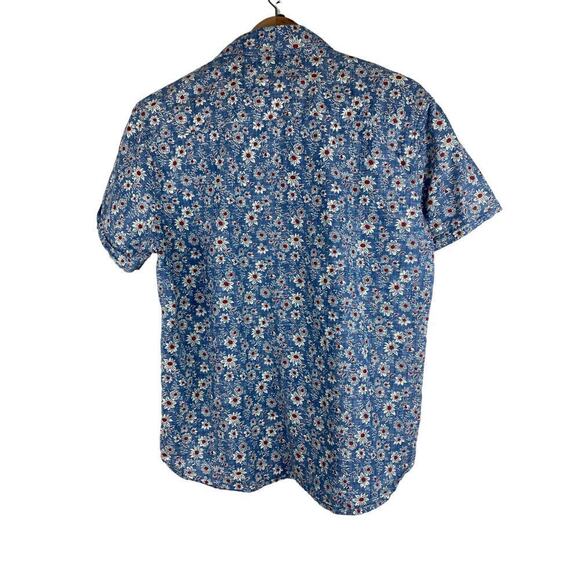 Thread & Cloth Men's M Blue White Red Floral Short Sleeve Button Up Shirt - Picture 4 of 7